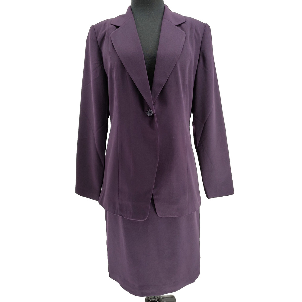 Adolfo Studio Woman Purple Suit Size 8 Jacket Pencil Skirt Lined Slits Back Zip
